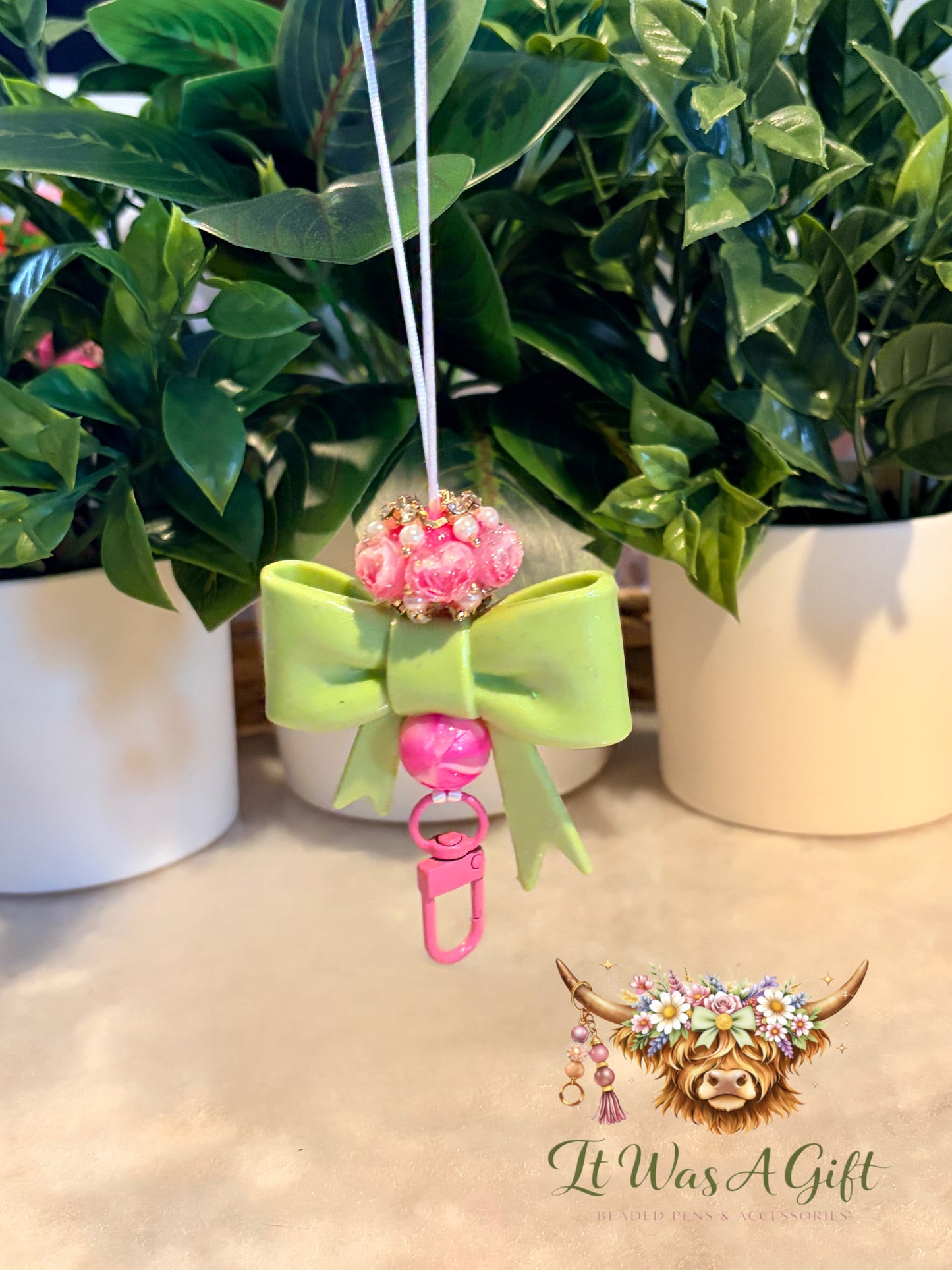 Lime green & pink freshie holder